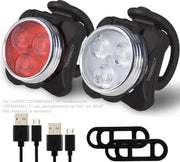 Fietsverlichting USB oplaadbaar - LED verlichting - Voor en Achter - Waterdicht - Inclusief USB Kabel en Siliconen Bevestigingsriemen - voor mountain fietsen of stadsfietsen - Wit & Rood
