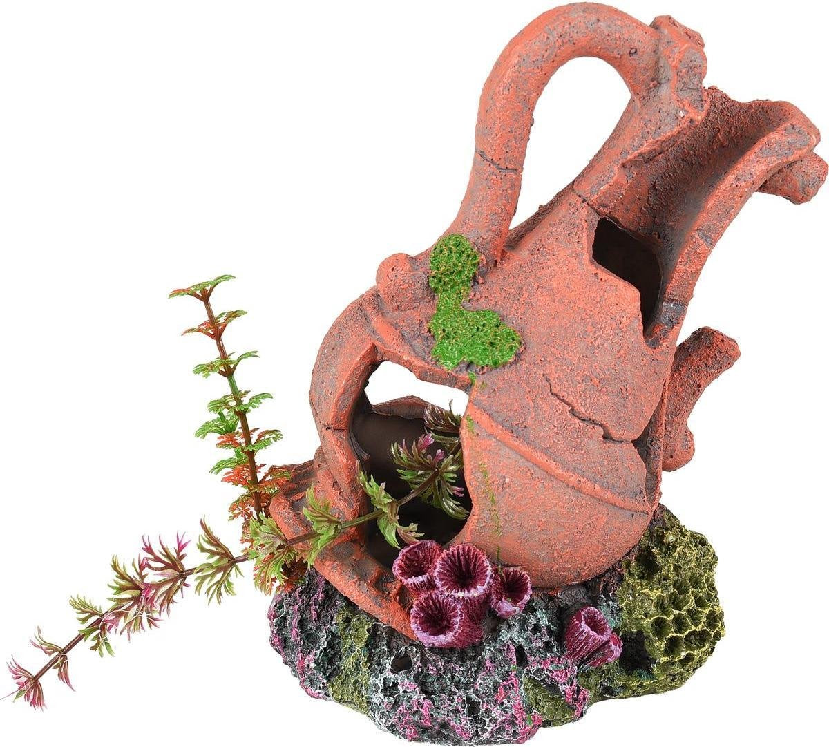 Aquarium Vasa Kruik+Plant - Oranje - 15 x 11 x 16 cm