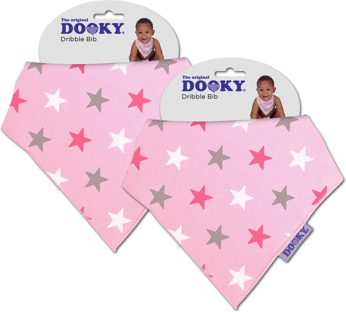 Dooky Dribble Bib - Pink Star 2 Pack