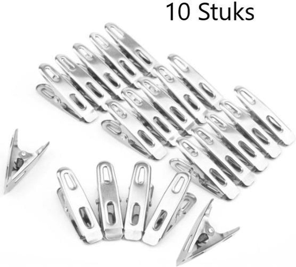 FSW-Products - 10 Stuks - Wasknijpers - RVS - Kledinghaken - Fotoknijpers - Kaartknijpers - Handdoekhaken - Staal - Zilver - Knijper - Waslijn
