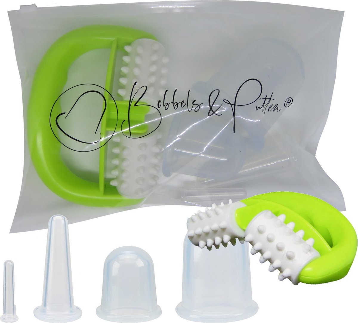 B&P Cupping set lichaam en gezicht - 5-delig - cellulite cups - face cups - voordeel set met roller - anti rimpel - anti cellulite