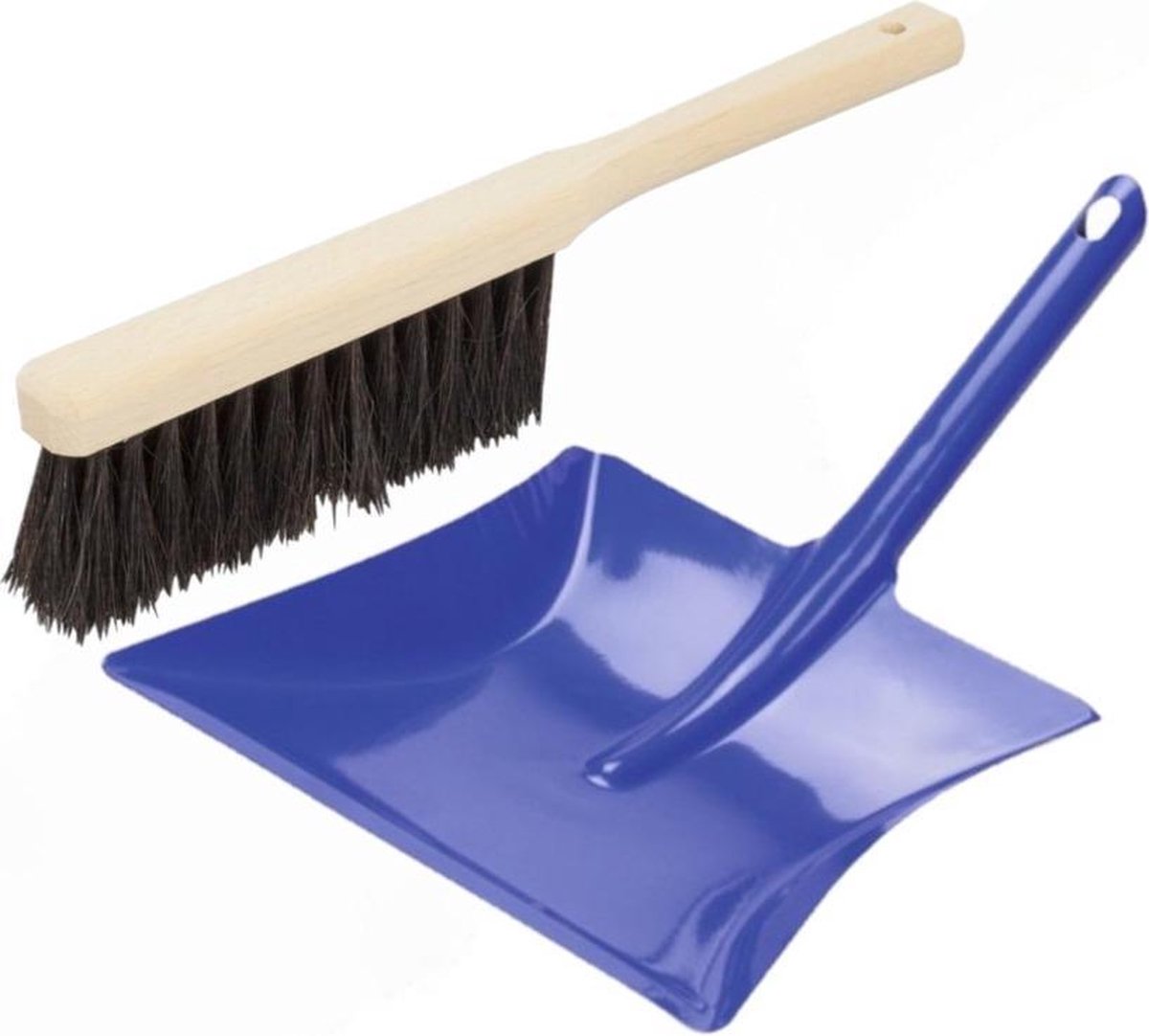 Stoffer en blik blauw van metaal/hout voor binnen - Zachte borstel/handveger