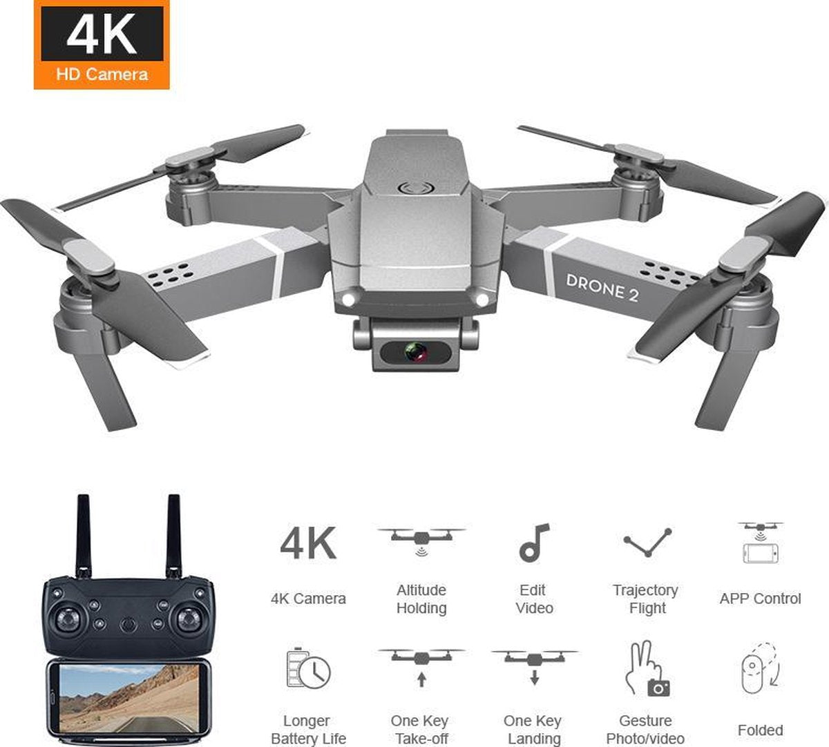 E68 Mini Drone Met 4K Camera - Foto - Video - WIFI FPV - Full HD Camera - Binnen & Buiten - Geschikt Voor Kinderen & Volwassenen