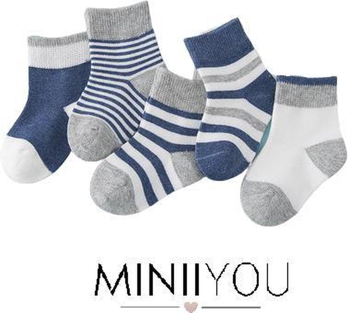 MINIIYOU - 5 pack - baby dreumes sokjes blauw strepen (1-3 jaar) - jongens sokken