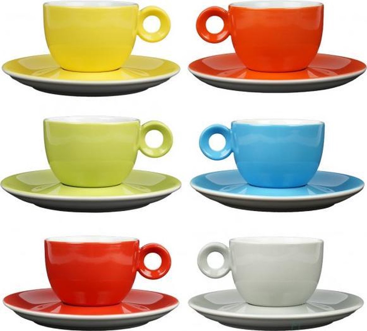 Koffiekopjes - 150ml - Mosterdman - 6 kopjes met schotel regenboog