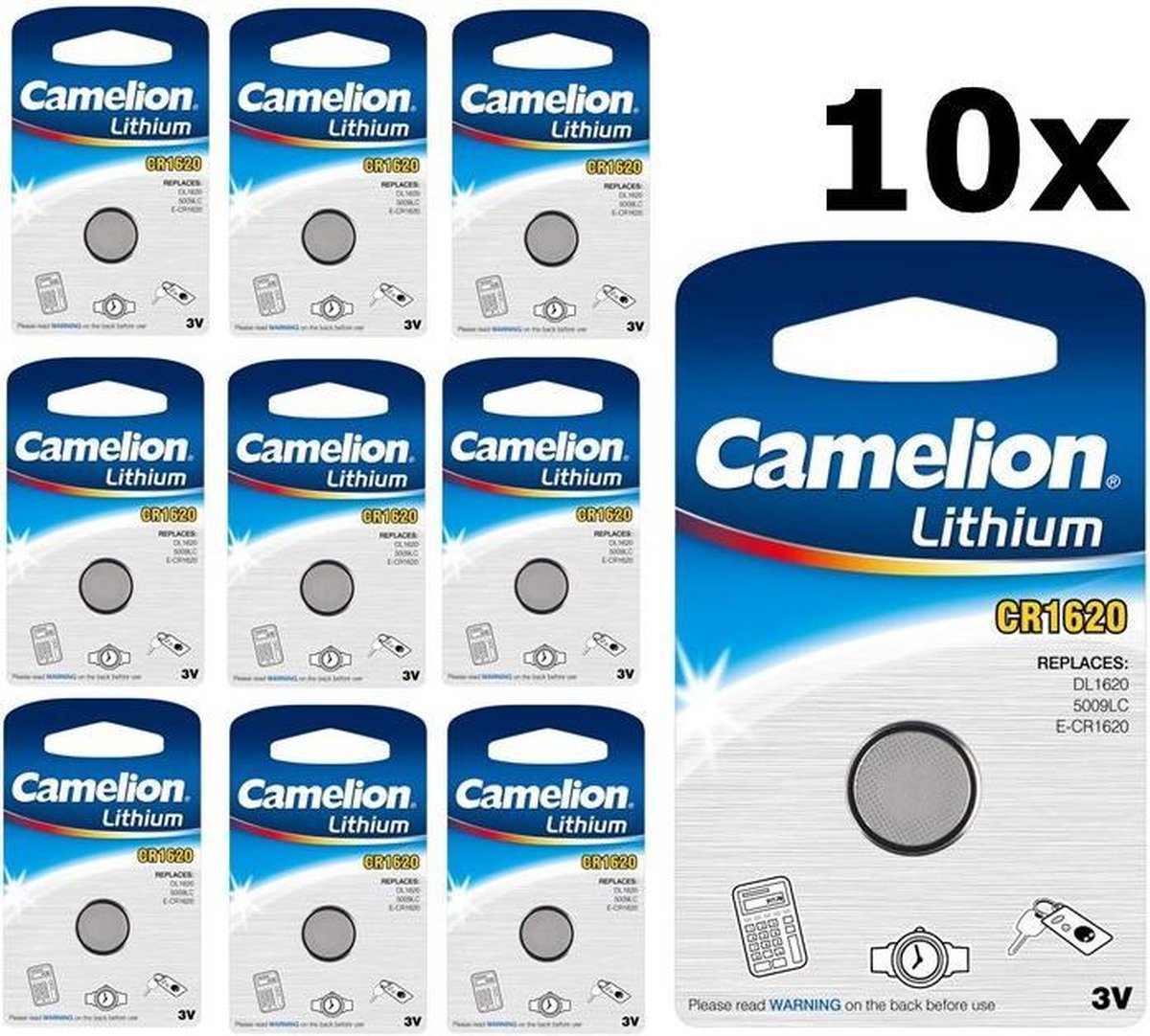 10 Stuks Camelion CR1620 3v lithium knoopcelbatterij