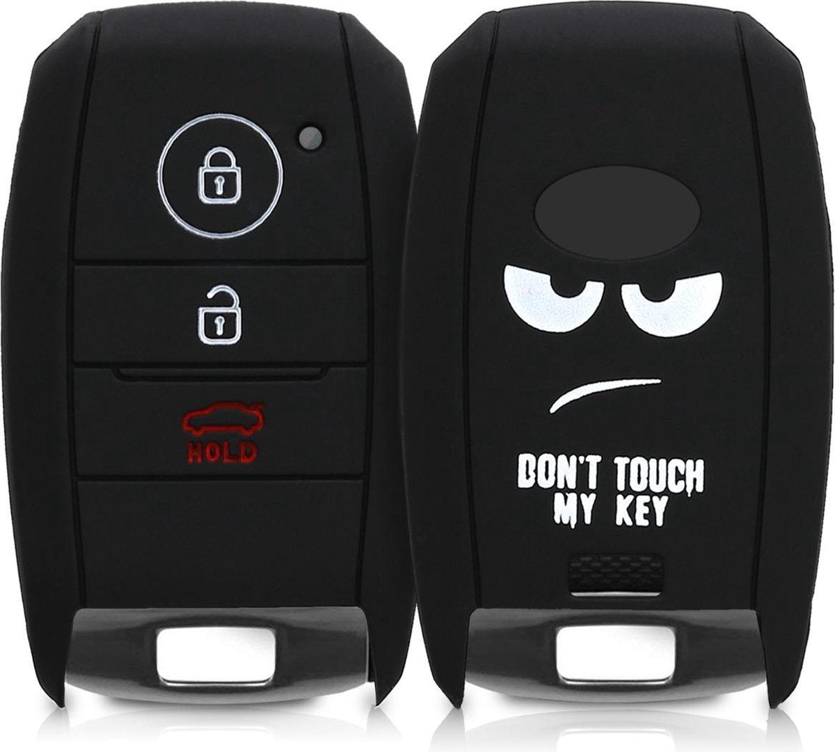 kwmobile autosleutelhoes voor Kia 3-knops Smartkey autosleutel - Siliconen beschermhoes in wit / zwart - Don't Touch My Key design