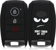 kwmobile autosleutelhoes voor Kia 3-knops Smartkey autosleutel - Siliconen beschermhoes in wit / zwart - Don't Touch My Key design