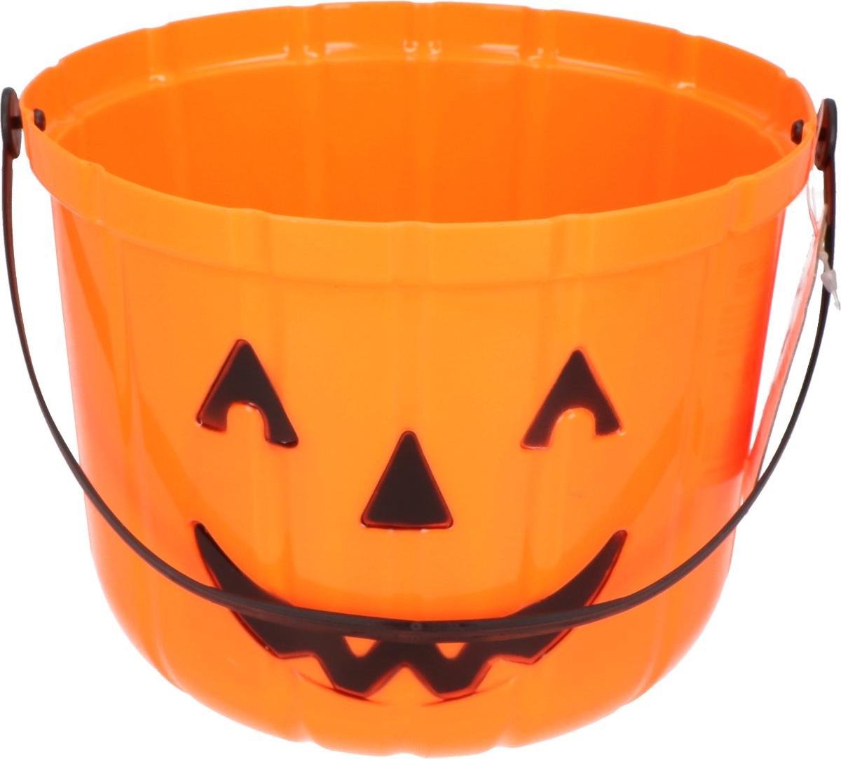 Halloween snoep emmer met licht - Oranje - Kunststof - Set van 2 - Ø 22 cm