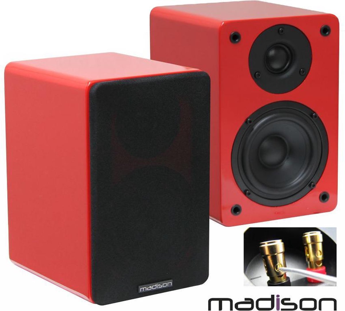 Madison MAD-BS4RE hi-fi rode pianolak boekenplank luidsprekers 60w