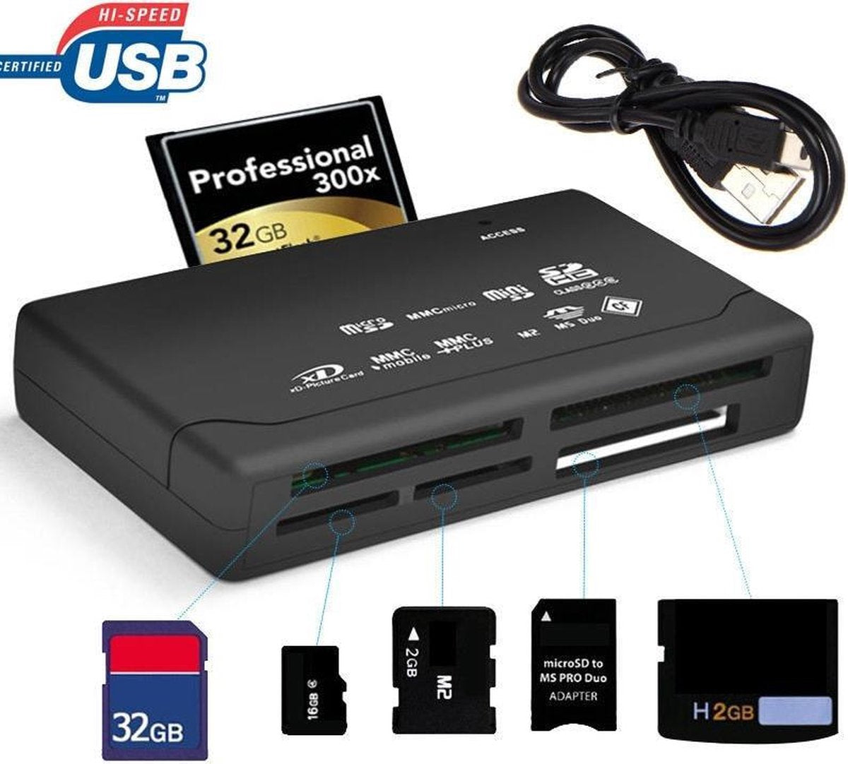 Goodlux Geheugenkaartlezer - All in one kaartlezer - Memorycard reader - CF/TF/MS/M2 - (Micro) SD kaart