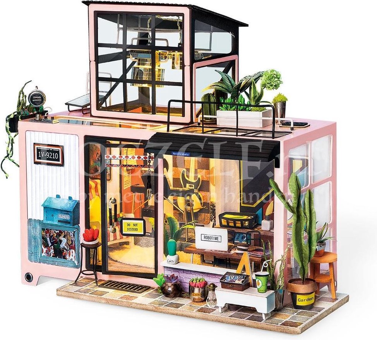 Robotime DIY modelbouw Miniatuur Bouwpakket Kevin's Studio House 25 x 20 x 16cm - met lampje