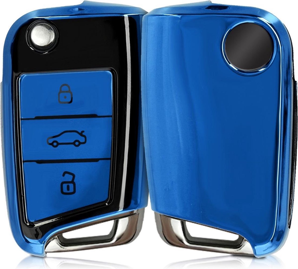 kwmobile autosleutelhoes voor VW Golf 7 MK7 3-knops autosleutel - TPU beschermhoes in hoogglans Blauw / hoogglans zwart