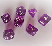 Polydice set 7 stuks - Polyhedral dobbelstenen set  | dungeons and dragons dnd dice| D&D  Pathfinder RPG |  Paars doorzichtig glitter