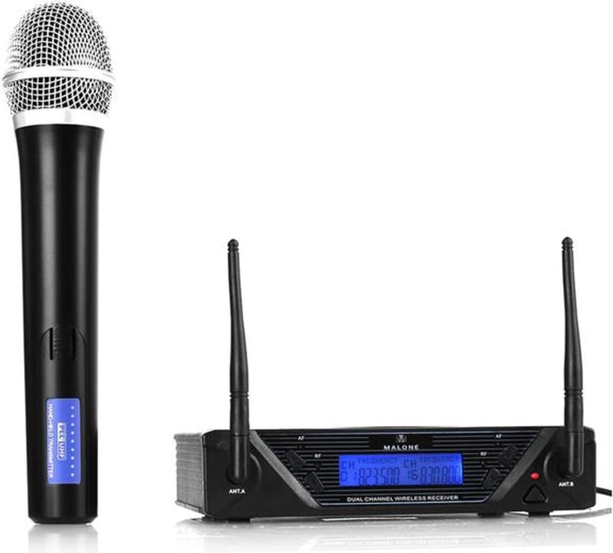 Malone UHF draadloze microfoonset - XLR- en jack uitgang - Blauw verlicht LCD-display