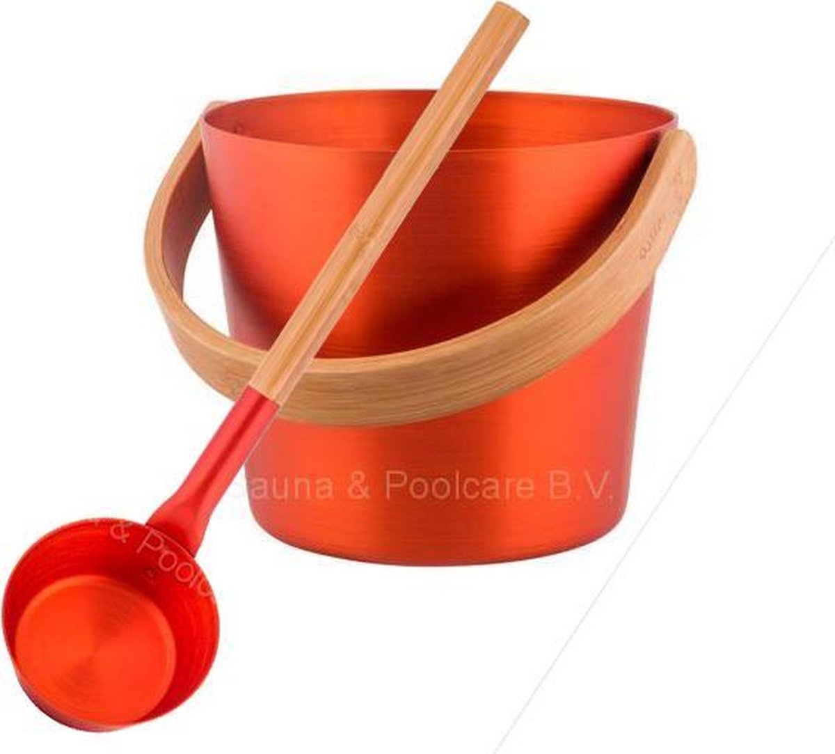 Rento Sauna Emmer met Lepel met een beugel van bamboehout - Oranje (5L)