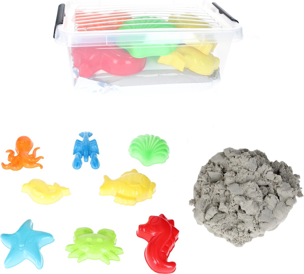 Banzaa Moving Sand Speelzand 2.5 KG Modelleer Zand in Bak + 8 zeedieren mallen