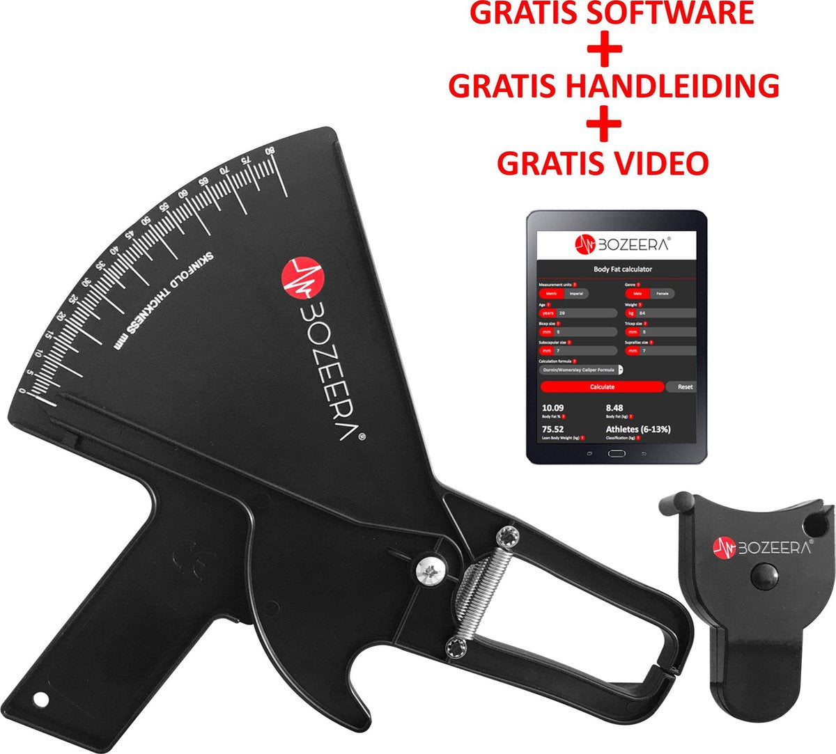 Huidplooimeter PRO en Body Mass Tape / Vetmeter PRO en Meetlint Lichaam / Met GRATIS Software
