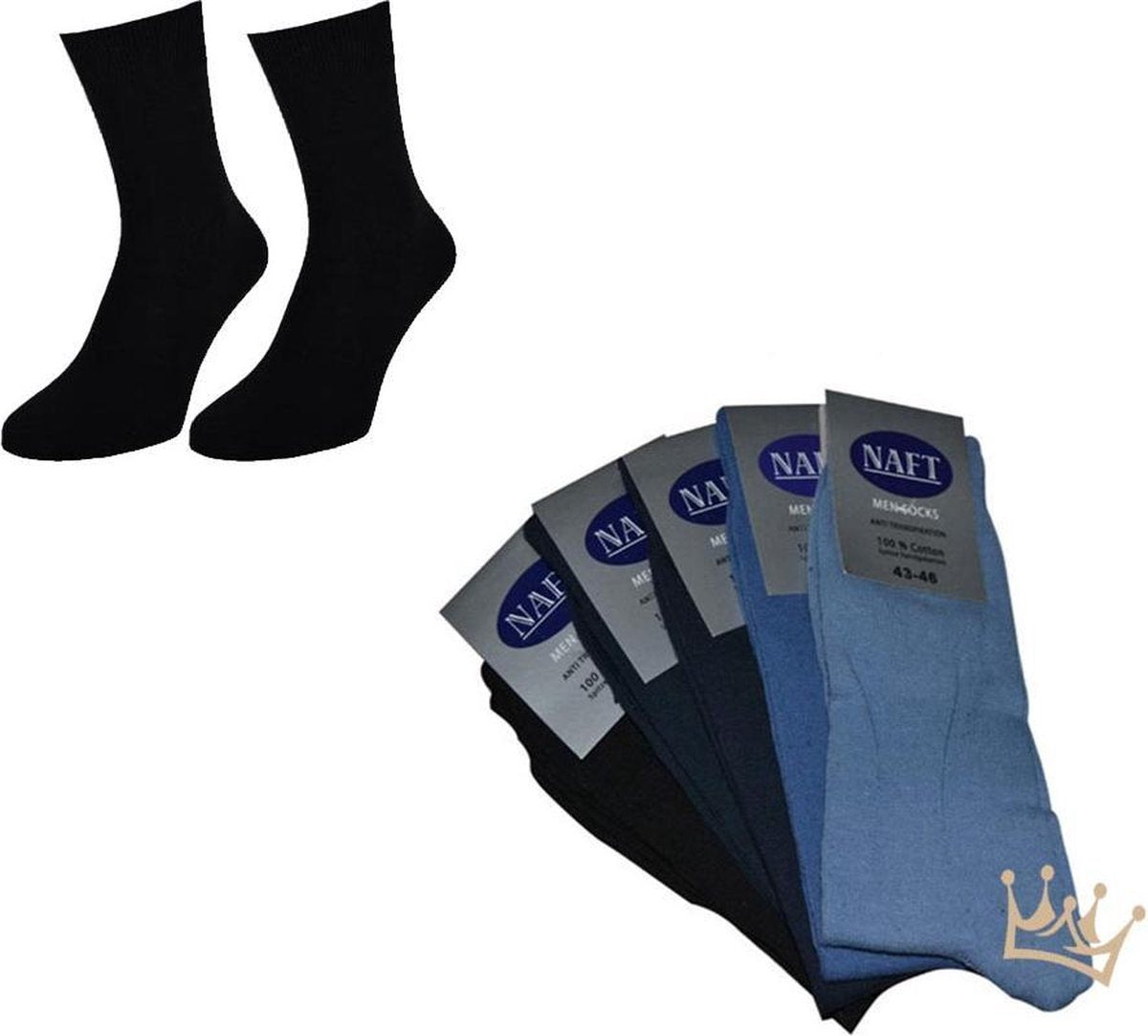 100% katoenen heren sokken - Zomer sokken - Anti transpiratie - Naadloos - Blauw mix - 5 paar - Maat 43-46