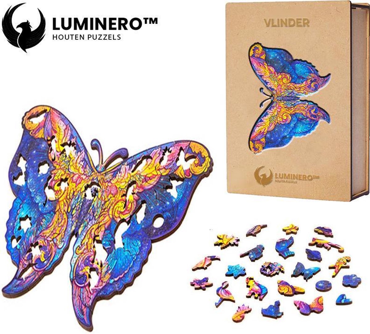 Luminero™  Houten Vlinder Jigsaw Puzzel - A4 Formaat Jigsaw - Unieke 3D Puzzels - Huisdecoratie - Wooden Puzzle - Volwassenen & Kinderen - Incl. Houten Doos
