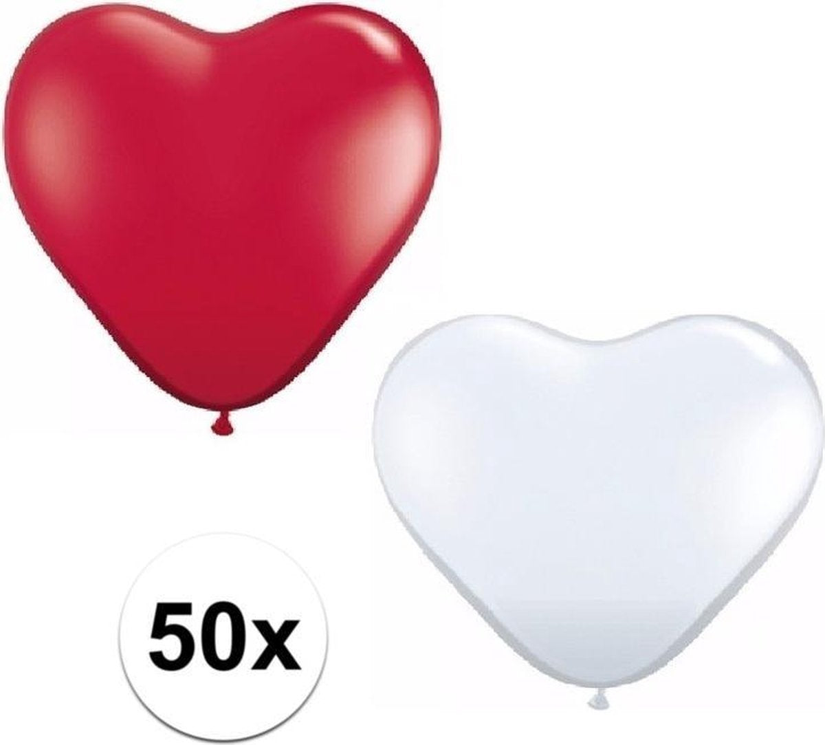 50x bruiloft ballonnen wit / rood hartjes versiering 15 cm - huwelijk / valentijn