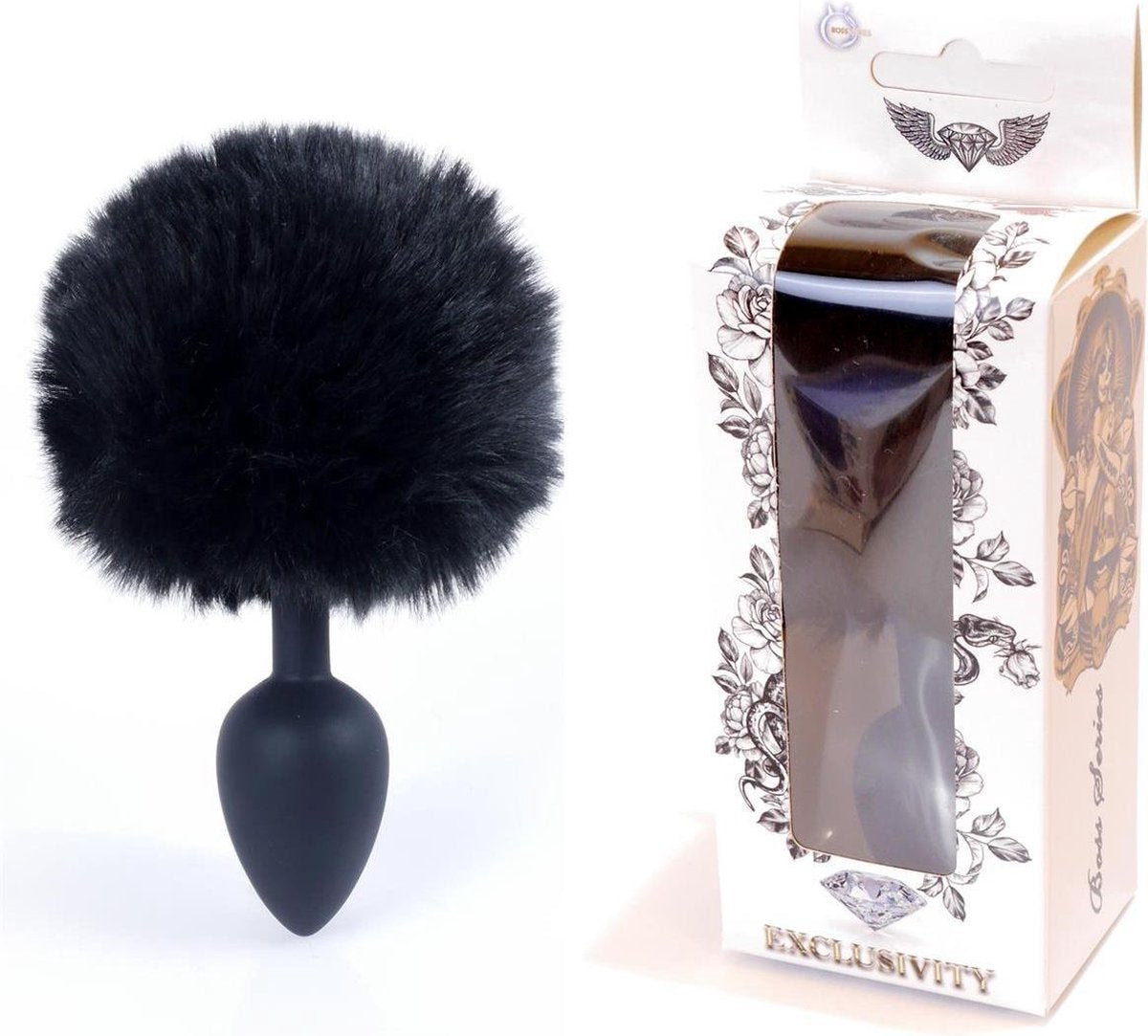 Bossoftoys - Black Silicone Anal Plug With Bunny Tail Black - Length 6