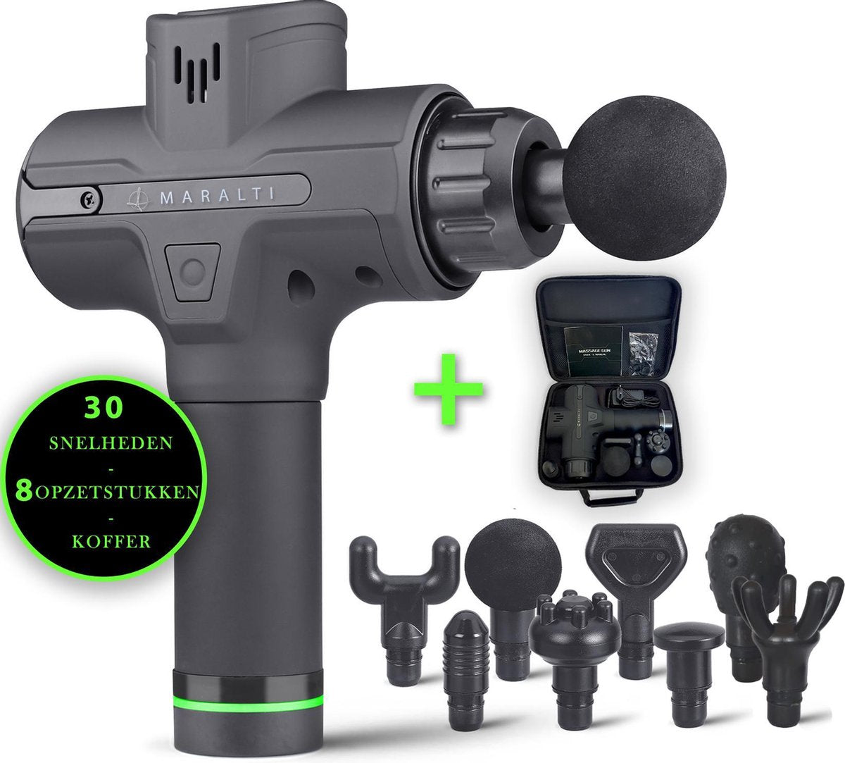 Maralti Massage Gun Professioneel - Sport en Relax - 30 Standen - 8 Opzetstukken - Incl Reiskoffer