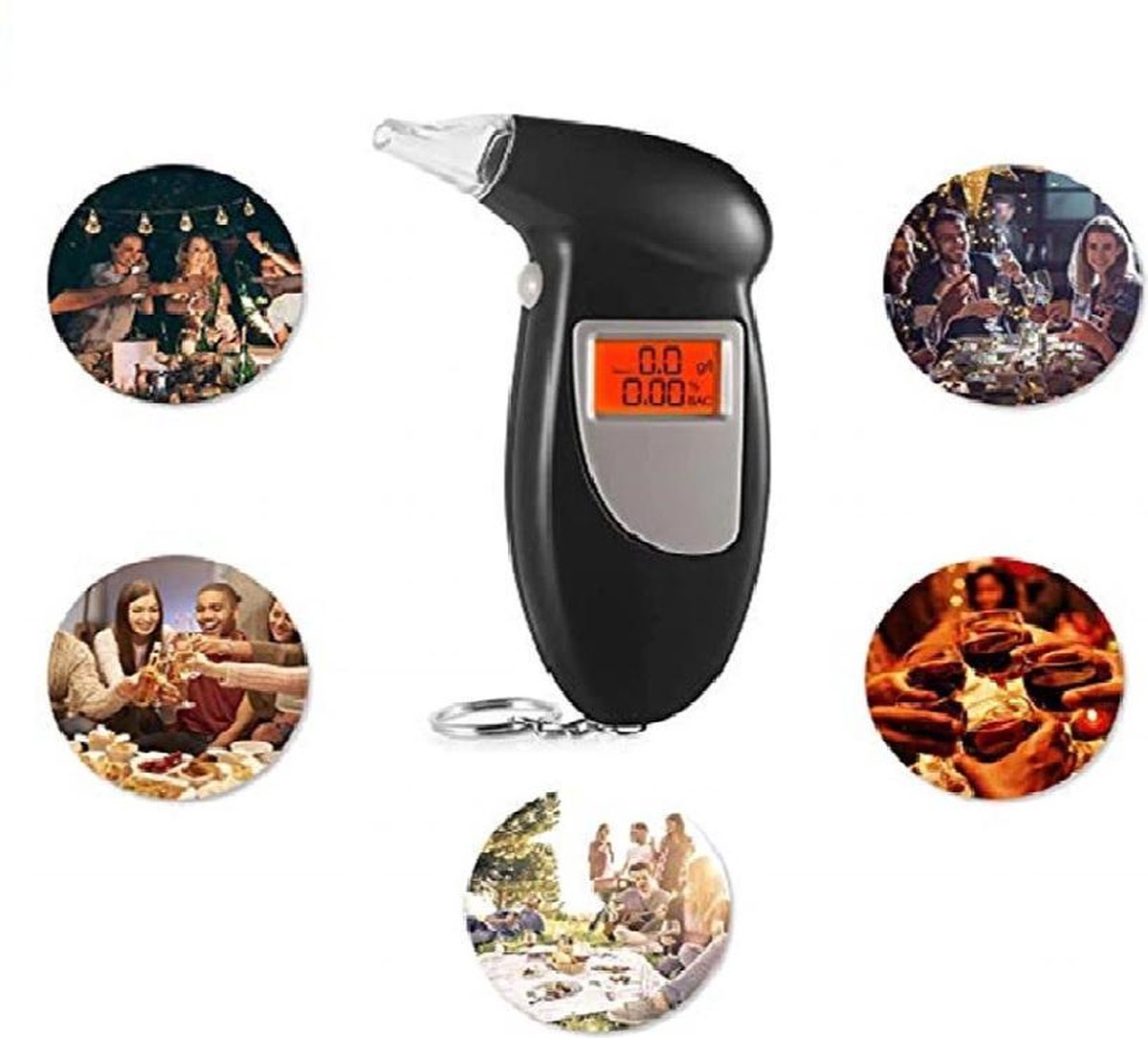 Professionele Alcohol Adem Tester Blaastest Analyzer Detector Test Sleutelhanger Blaastest Blaastest Apparaat Lcd-scherm