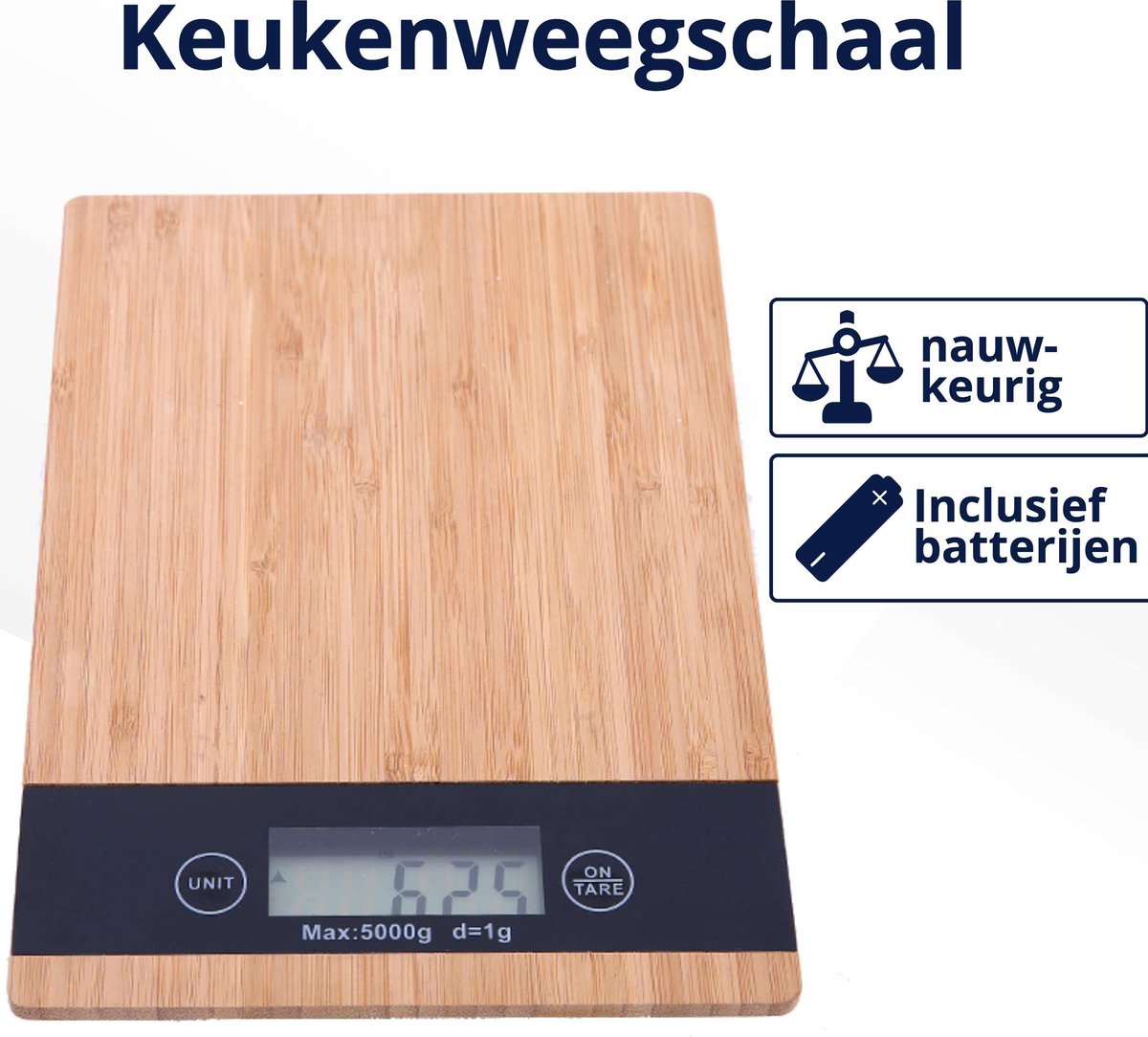 Perow Bamboe Digitale Keukenweegschaal - Precisie Weegschaal - Duurzame Keuken Weegschaal - Inclusief Batterijen