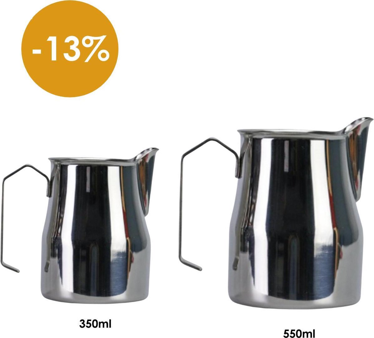 Melkopschuimkan set - 350ml en 550ml - zilver rvs - melkopschuimkannetje - melkkan - barista set