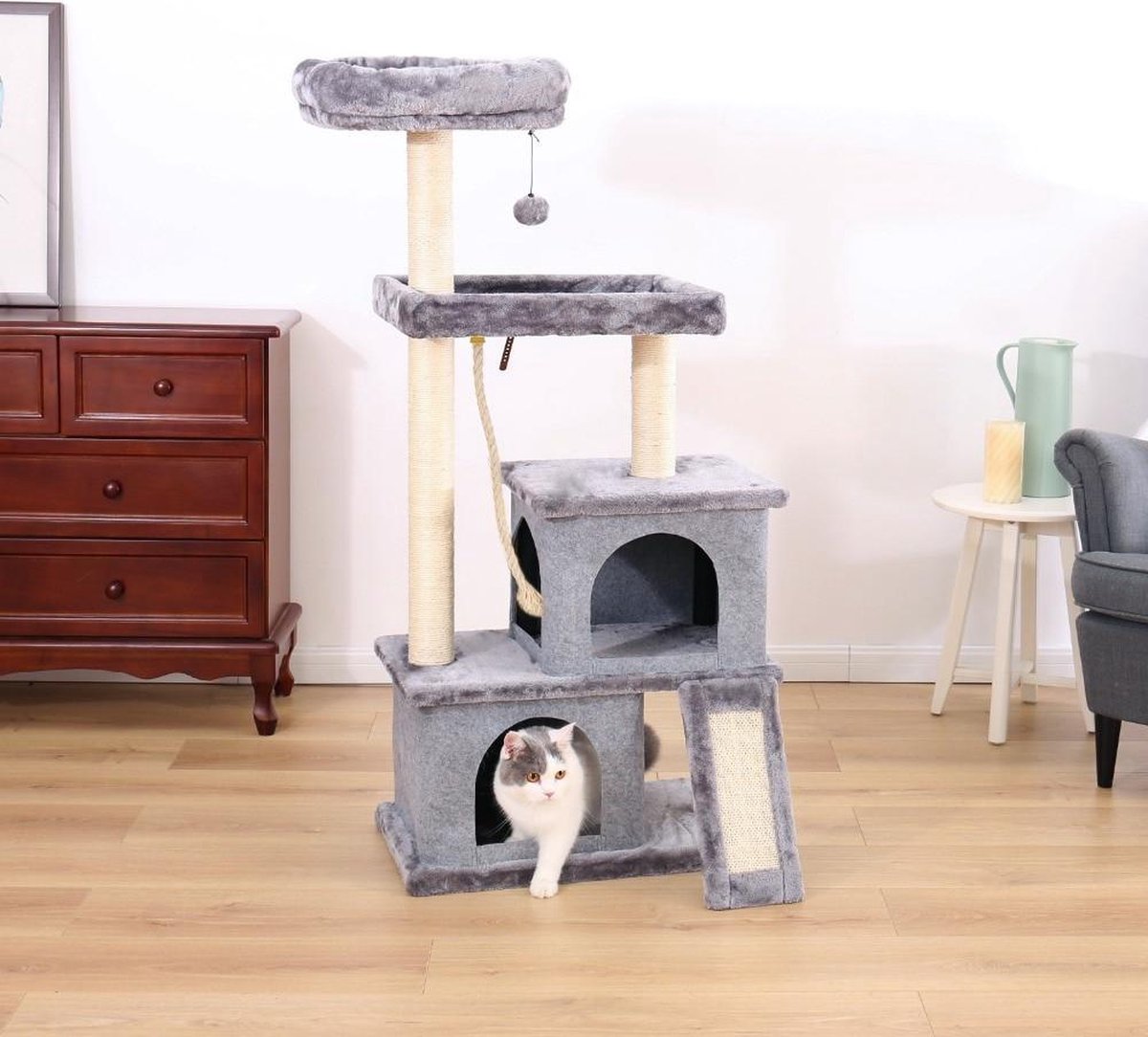 TBG Huisdier Krabpaal Toren Condo Huis Krabpaal Speelgoed voor Kat Kitten Kat Springen Speelgoed met Ladder Spelen Boom AMT0030GY