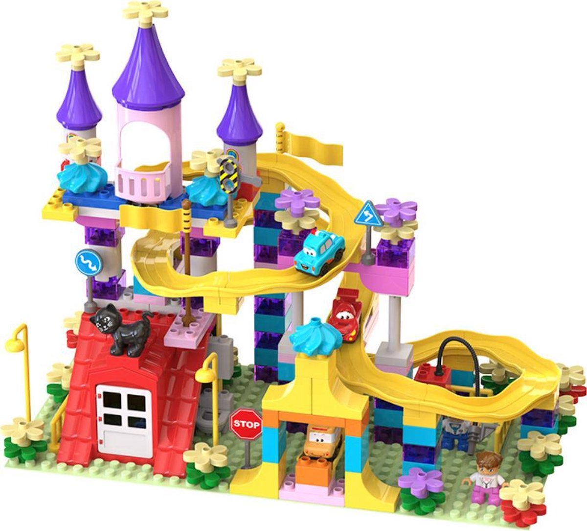 Bouwblokken 165 delig - Mijn Auto Kasteel Creaties  - Voordeelverpakking GROTE VOERTUIGEN - Bouwstenen compatibel met Duplo