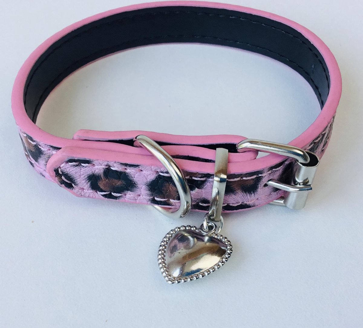 Hondenhalsband Panterprint - Leren Halsband Panterprint - S - Kleine honden - 18-28cm Halsbreedte