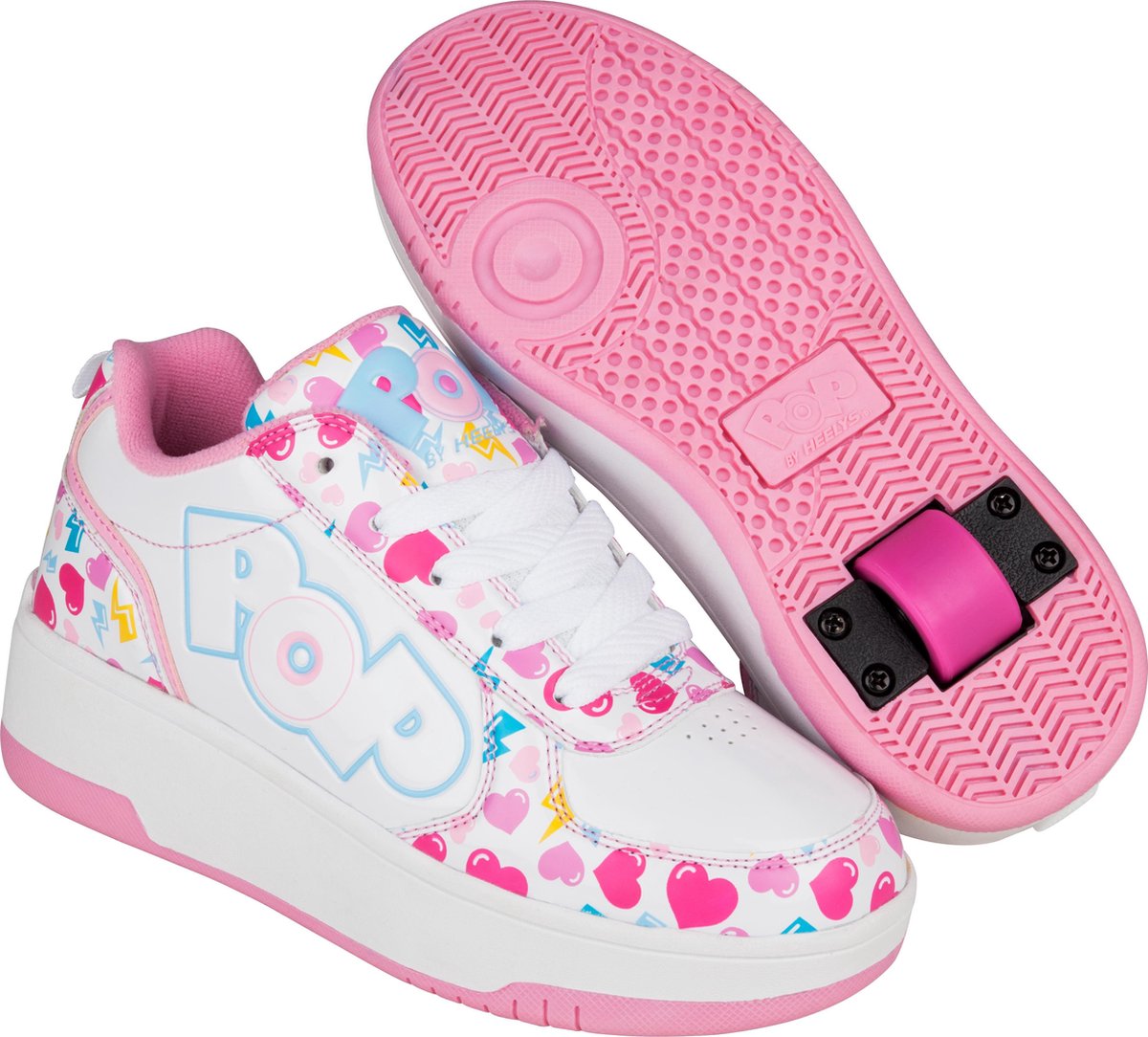 Heelys Pop Strike Sneakers voor Meisjes (Wit / Roze / Hartjes)