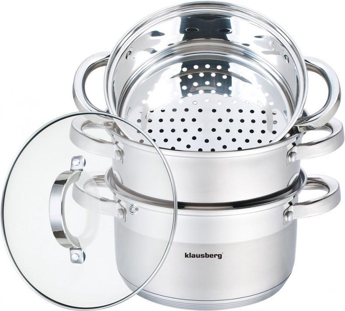 Klausberg 7142 - stoompan - 4 delig - 22cm - rvs - alle warmtebronnen
