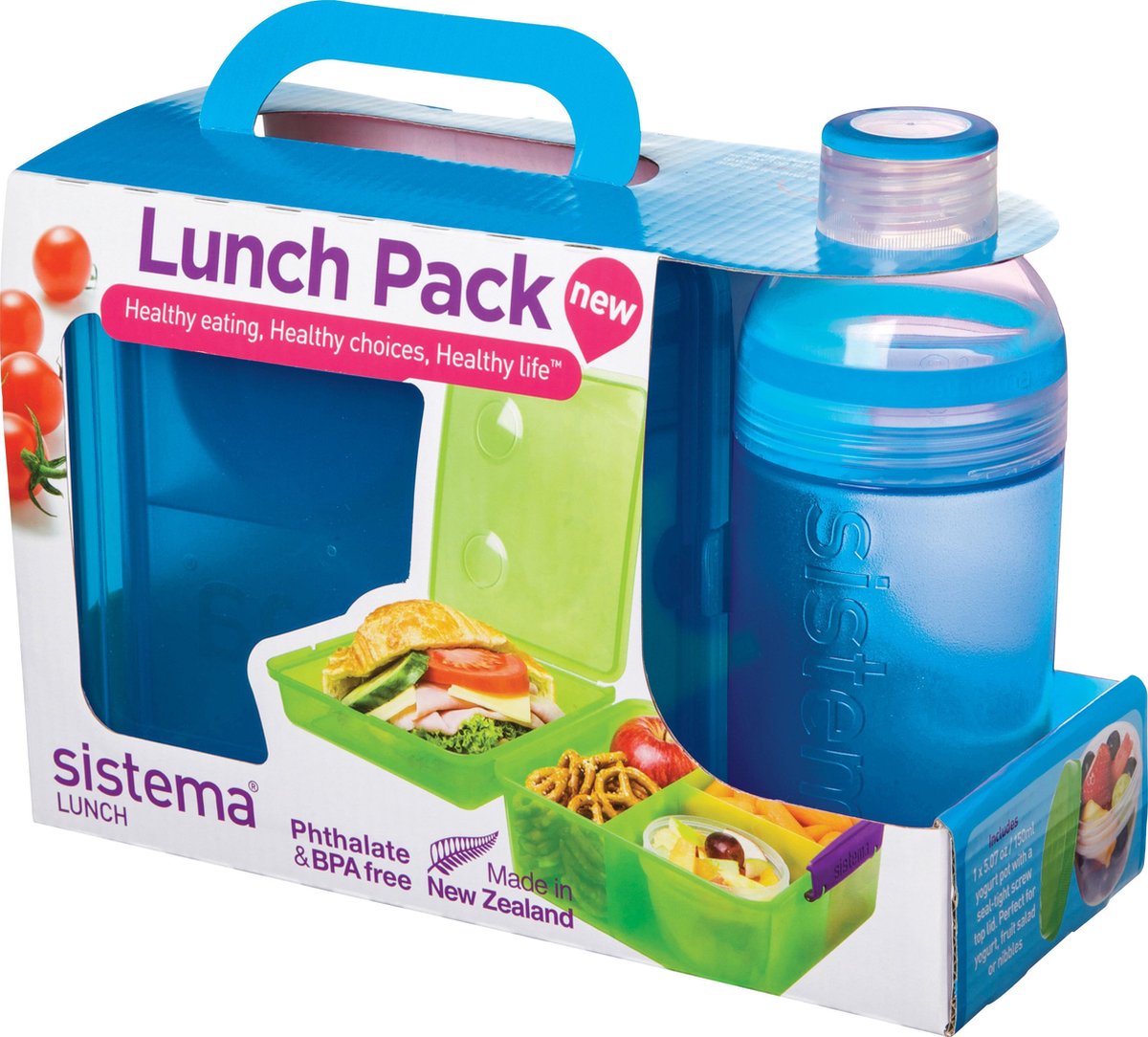 Sistema Lunch - Lunch Pack - Lunch Cube Max en 480 ml Trio Fles - Blauw