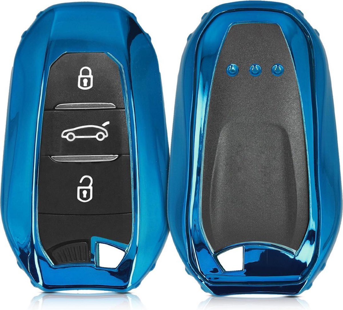 kwmobile autosleutelbehuizing voor Peugeot Citroen 3-knops Smartkey autosleutel (alleen Keyless Go) - Sleutelbehuizing autosleutel - Sleutelhoes in hoogglans Blauw