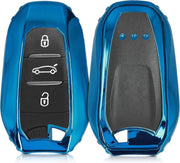 kwmobile autosleutelbehuizing voor Peugeot Citroen 3-knops Smartkey autosleutel (alleen Keyless Go) - Sleutelbehuizing autosleutel - Sleutelhoes in hoogglans Blauw
