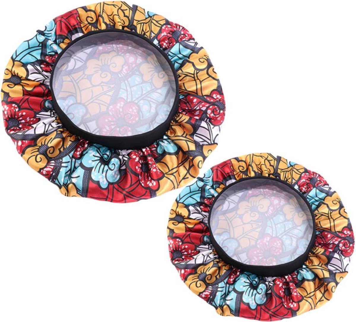 Cabantis Bonnet|Twinning Moeder en Dochter|Moeder Cadeau|Cadeau Meisje|Haar|Slaapmuts| Oranjegoud met blauw-rode bloemen| Zwarte Band