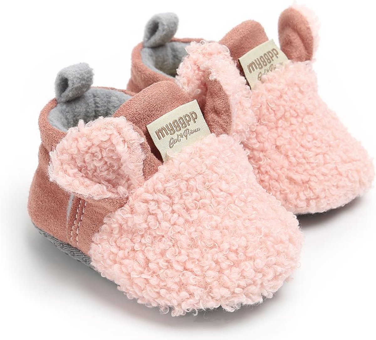 Schattige en warme Myggpp baby slofjes met anti slipzool roze 6-12 mnd/12 cm