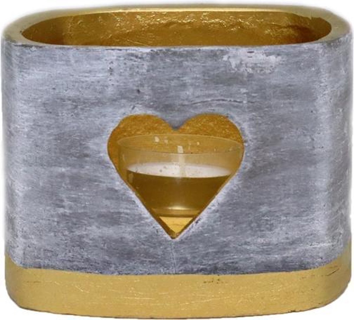 Gouden hart vierkante wax windlicht 95/130/130 (incl. 1 stuk 3 uurs theelicht)