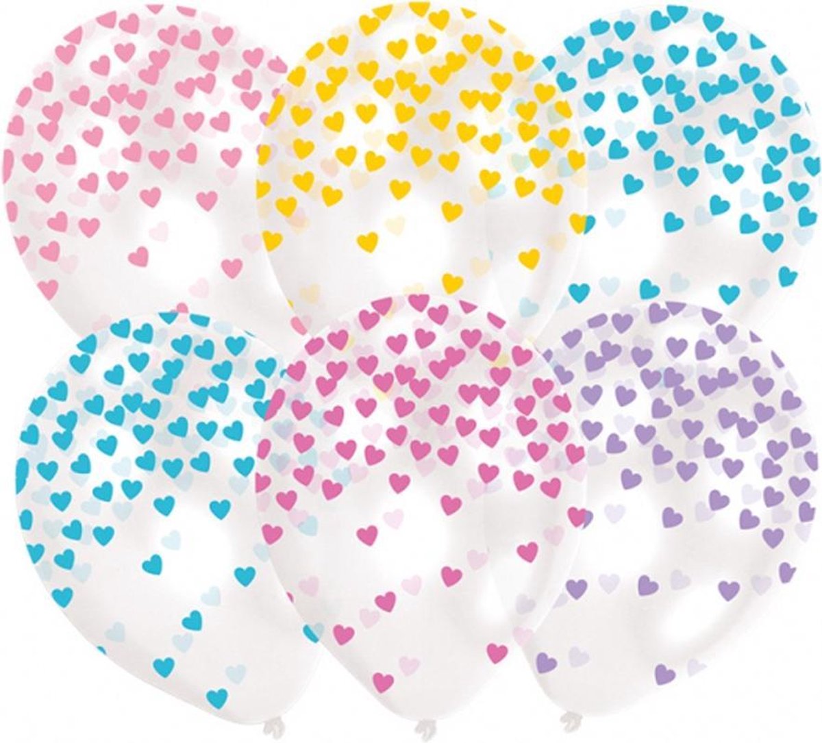6 Balloons Latex Heart Confetti - Pastel assorted 27 5 cm/11