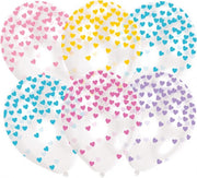 6 Balloons Latex Heart Confetti - Pastel assorted 27 5 cm/11