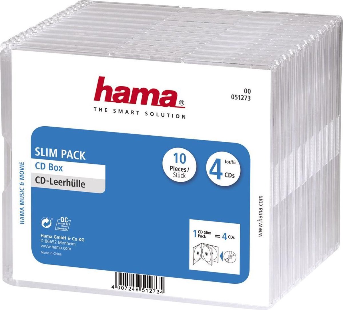 Hama 04751273 CD Slim Box - 4 x 10 pak / Transparant
