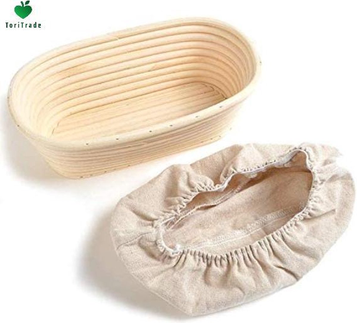 ToriTrade Rijsmandje met Deegkleed-Ovaal Banneton voor Deeg Rijzen en Brood Bakken- Proofing Rattan Bask- Opbergmanden