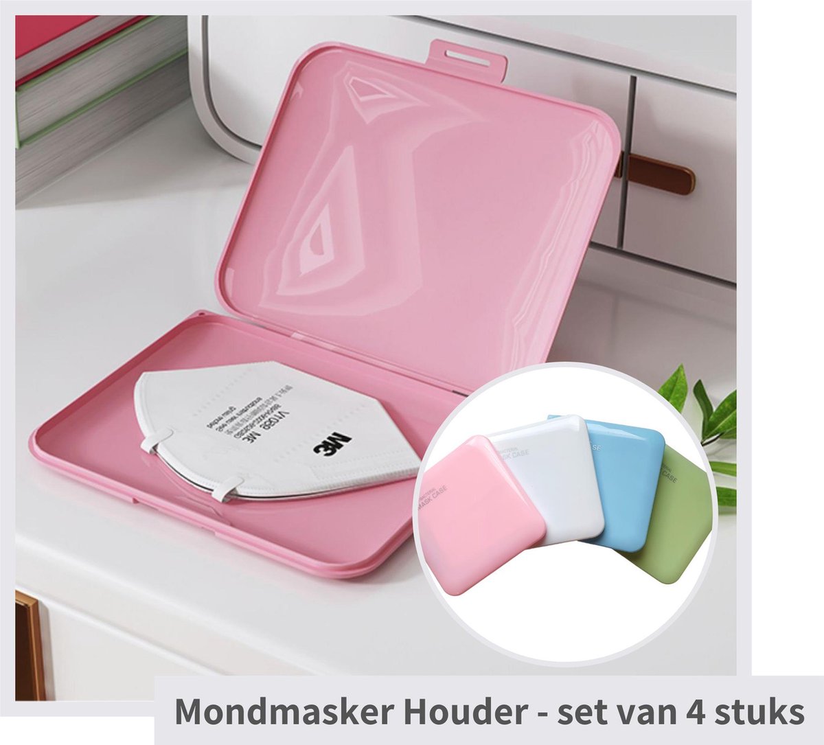 Opbergdoos Mondmasker - Mondmasker houder - Mondkapje houder - Opbergdoos voor mondkapje / mondmasker / vochtige doekjes - Opbergbox - Container - Compact - Set van 4 - Hygiënisch - Bescherming - Voor het hele gezin