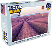 Puzzel 500 stukjes De lavendel - Uitgerekt paars lavendelveld tussen bergen  - PuzzleWow heeft +100000 puzzels