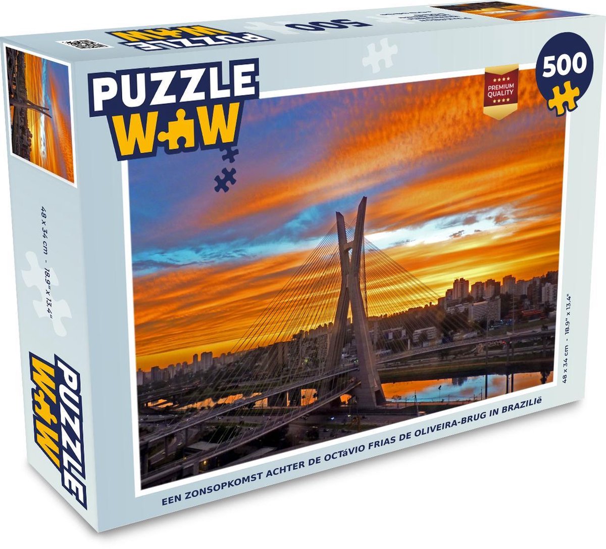 Puzzel Sao Paulo 500 stukjes - Een zonsopkomst achter de Octávio Frias de Oliveira-brug in Brazilië