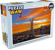 Puzzel Sao Paulo 500 stukjes - Een zonsopkomst achter de Octávio Frias de Oliveira-brug in Brazilië