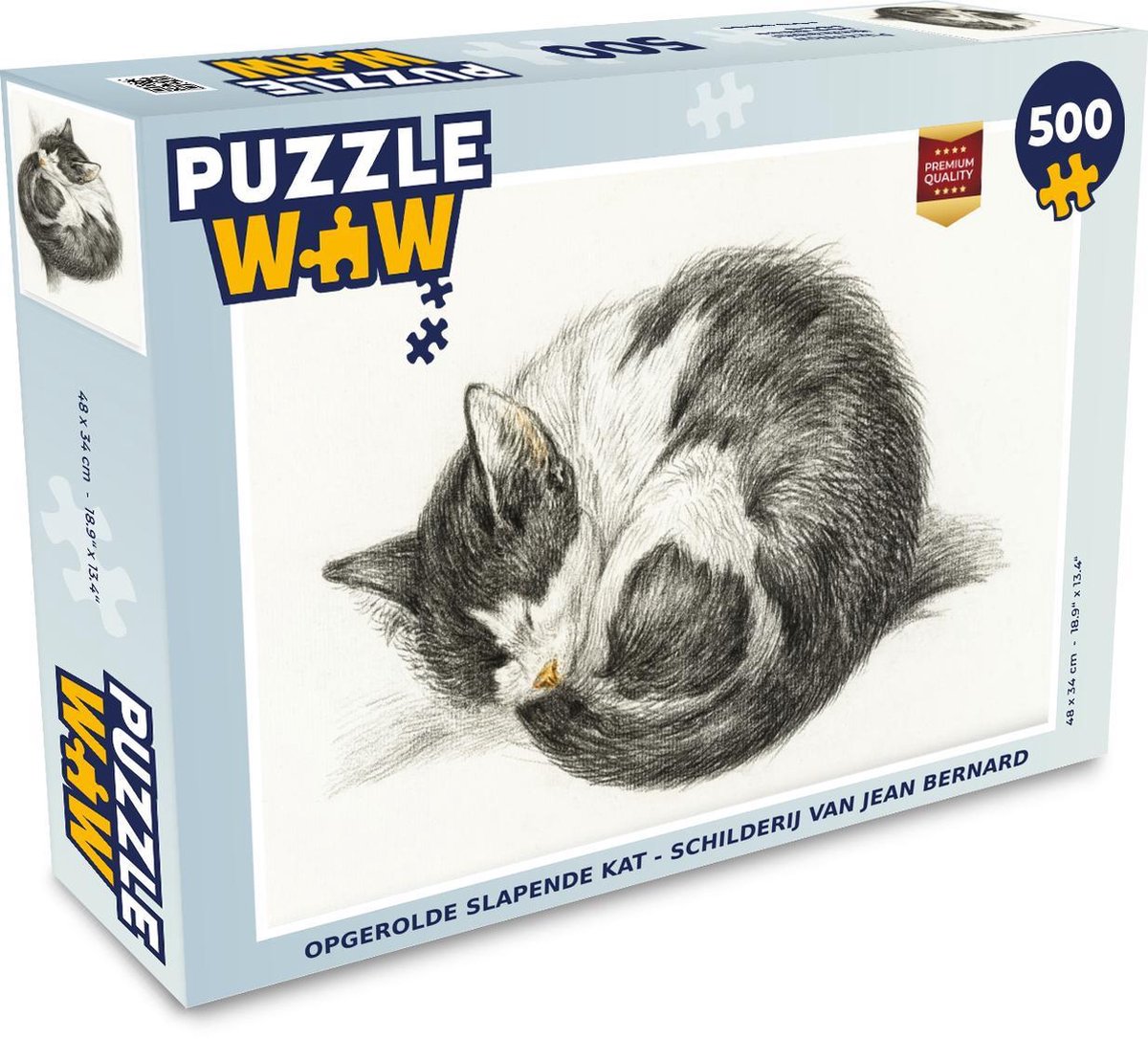 Puzzel - Puzzel 500 stukjes - Opgerolde slapende kat - schilderij van Jean Bernard - Legpuzzel